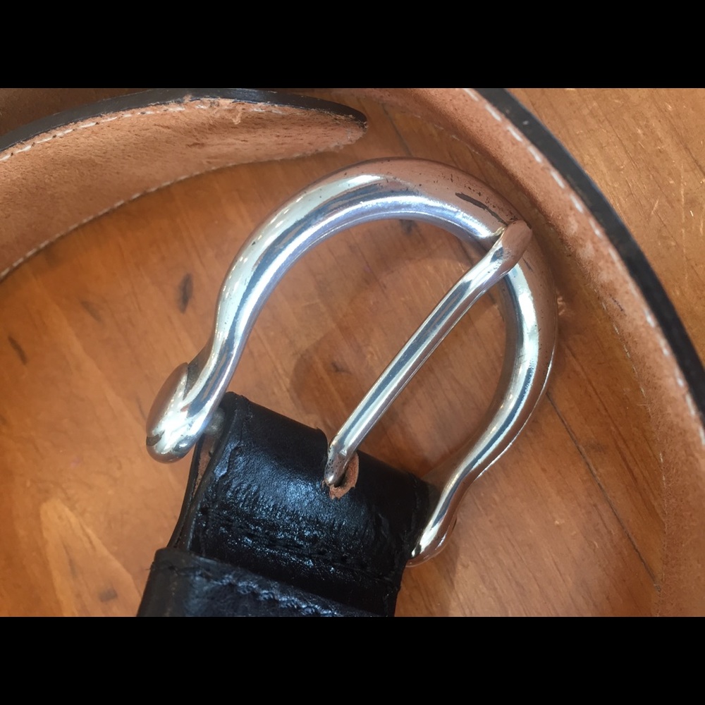 Black wide leather belt silver buckle - Picture 4 of 10